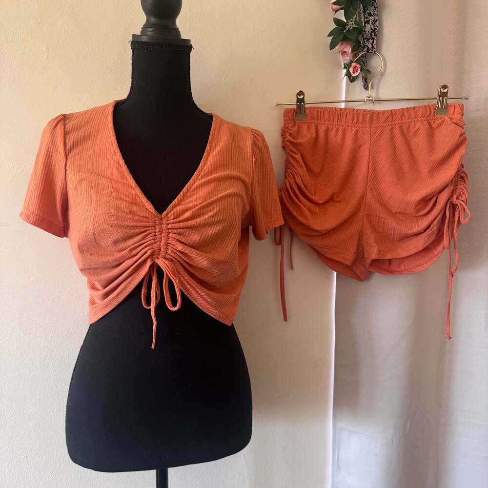 Orange Ruched Cropped Top